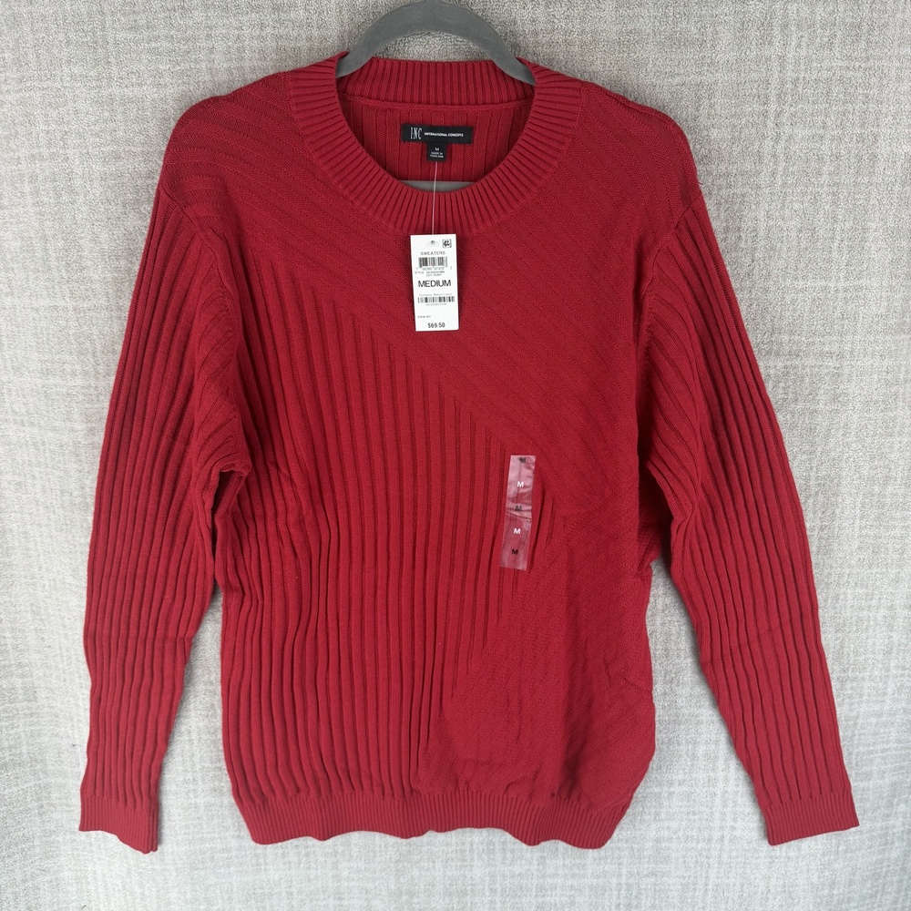 INC International Concepts Sweater Womens M Red Pullover Crew Neck Cotton